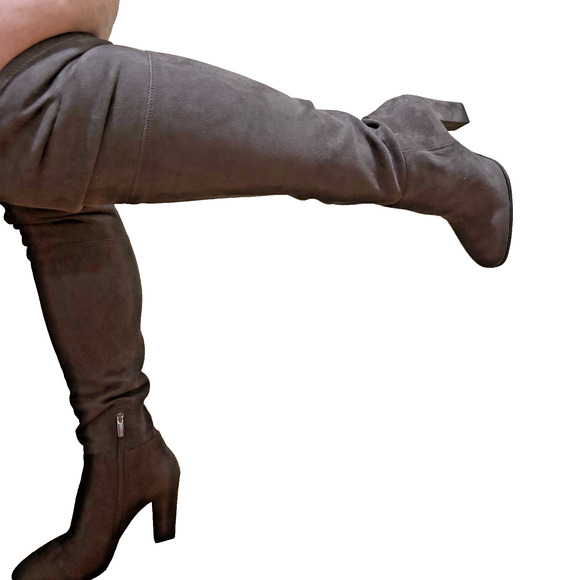 NWOT Vince Camuto Madolee Over the Knee Boot Taupe Grey Suede Side Zip US 7.5 M - Picture 3 of 16